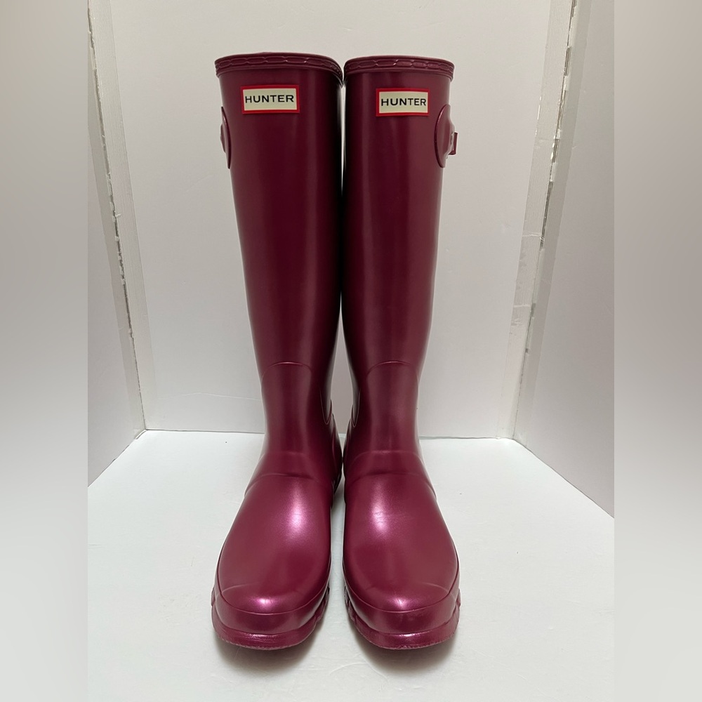 Hunter Womens Nebula Tall Wellington Boots - Hayes Burgundy Size 10 - Picture 1 of 13